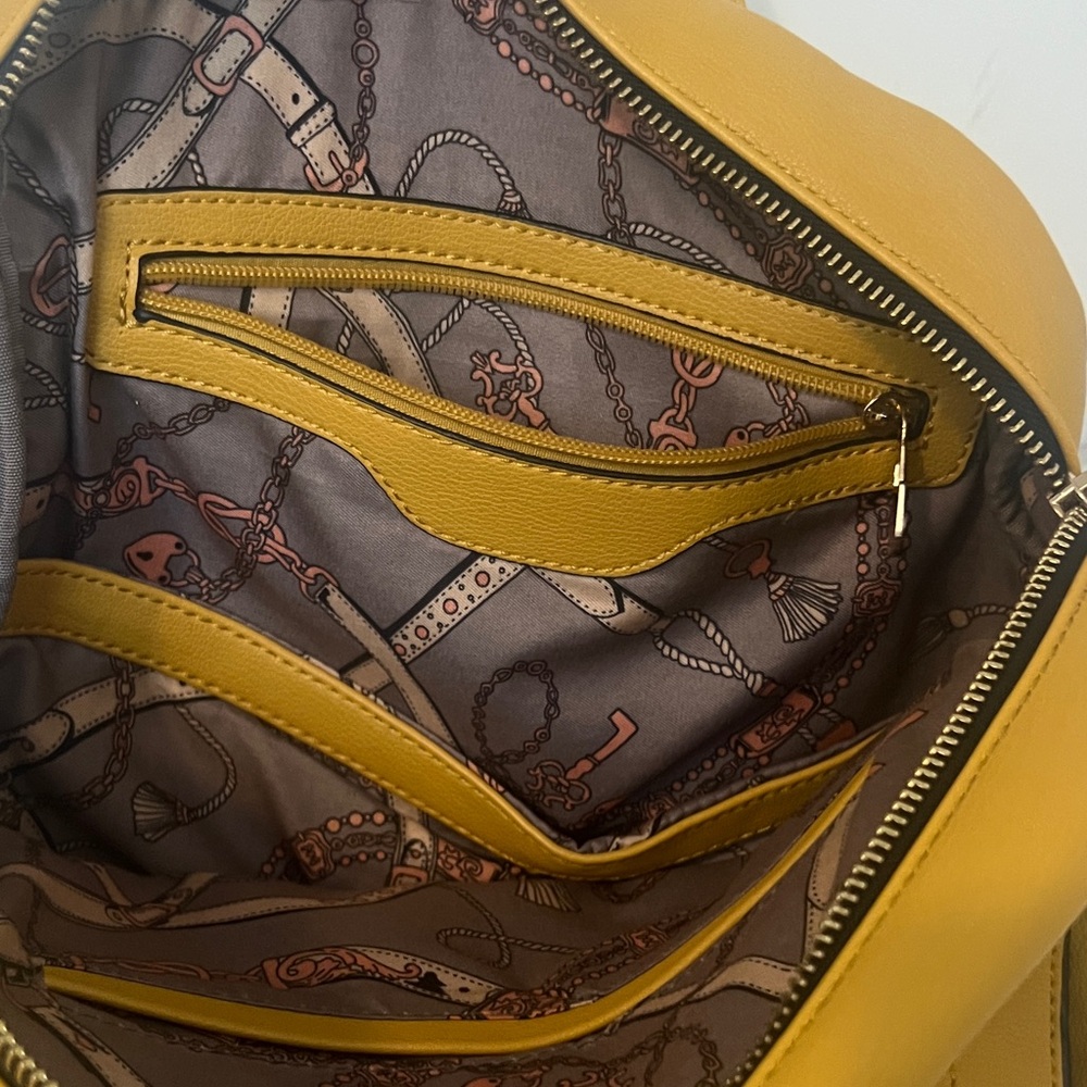 Chic Yellow Backpack With Patterned Interior - image 2